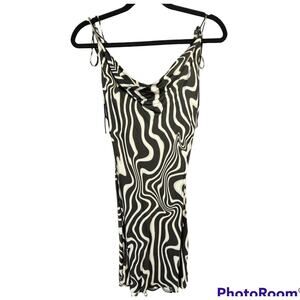 Zara The Safia Cowl Neck XS Swirl Mini Slip Dress Black White zebra abstract